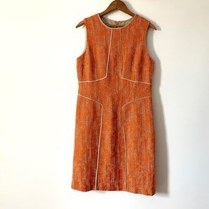 Vintage Anne Klein Cotton Linen Blend Orange Beige Shift Dress with Texture